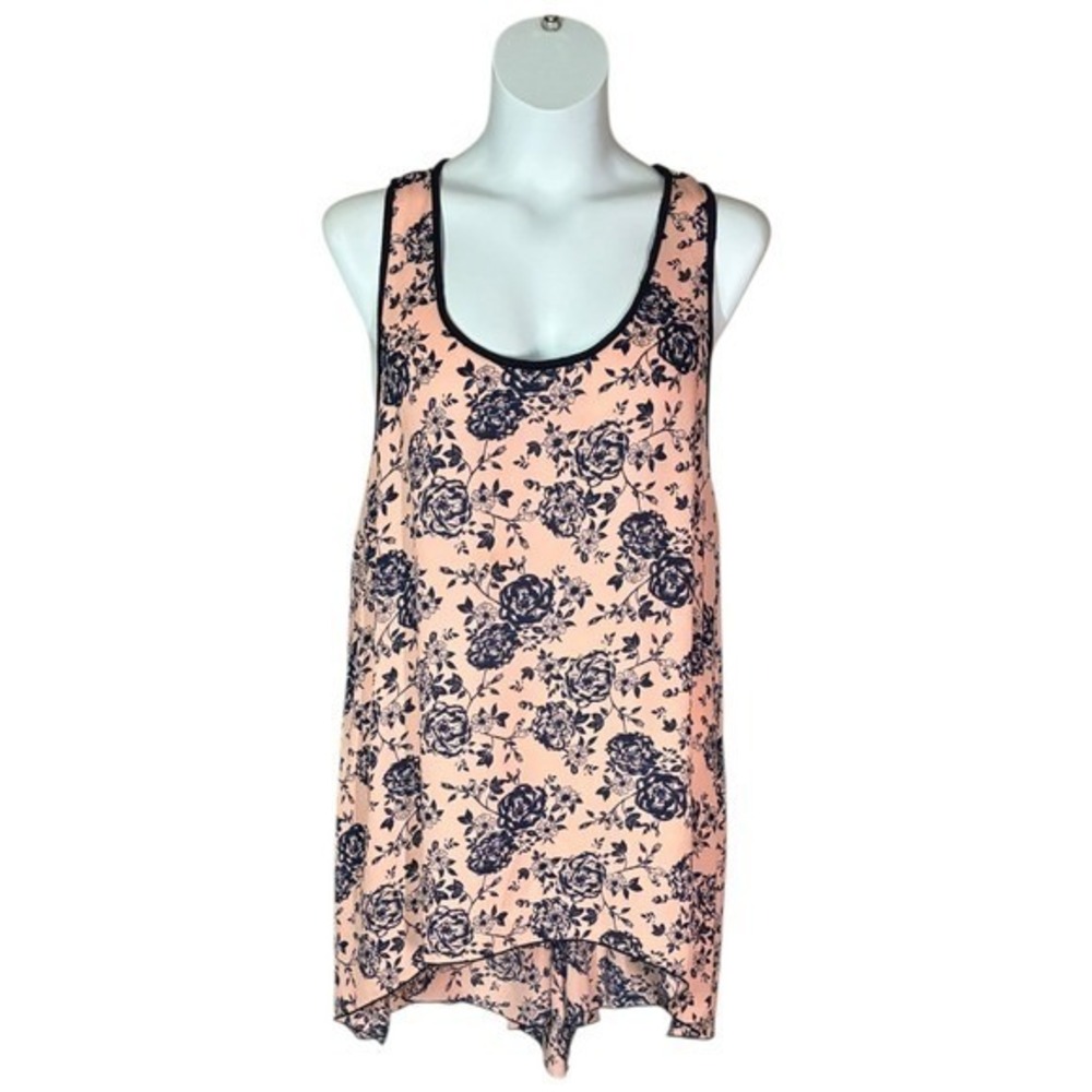 Pink Navy Floral High Low Tunic Tank Shirt Top 3XL Flowy Sleeveless Curvy XXXL